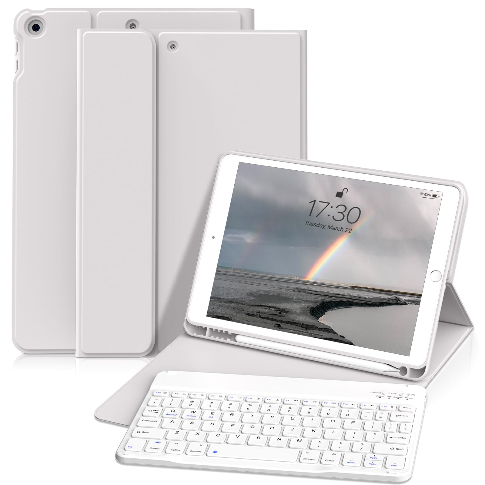 zoyu Tastatur Hülle für iPad 9. Generation / 8. Generation / 7.Generation 10,2 Zoll, Magnetisch Abnehmbarer Bluetooth-Tastatur mit Weiche TPU Rückseite Schutzhülle für iPad 9/8/7, Grau