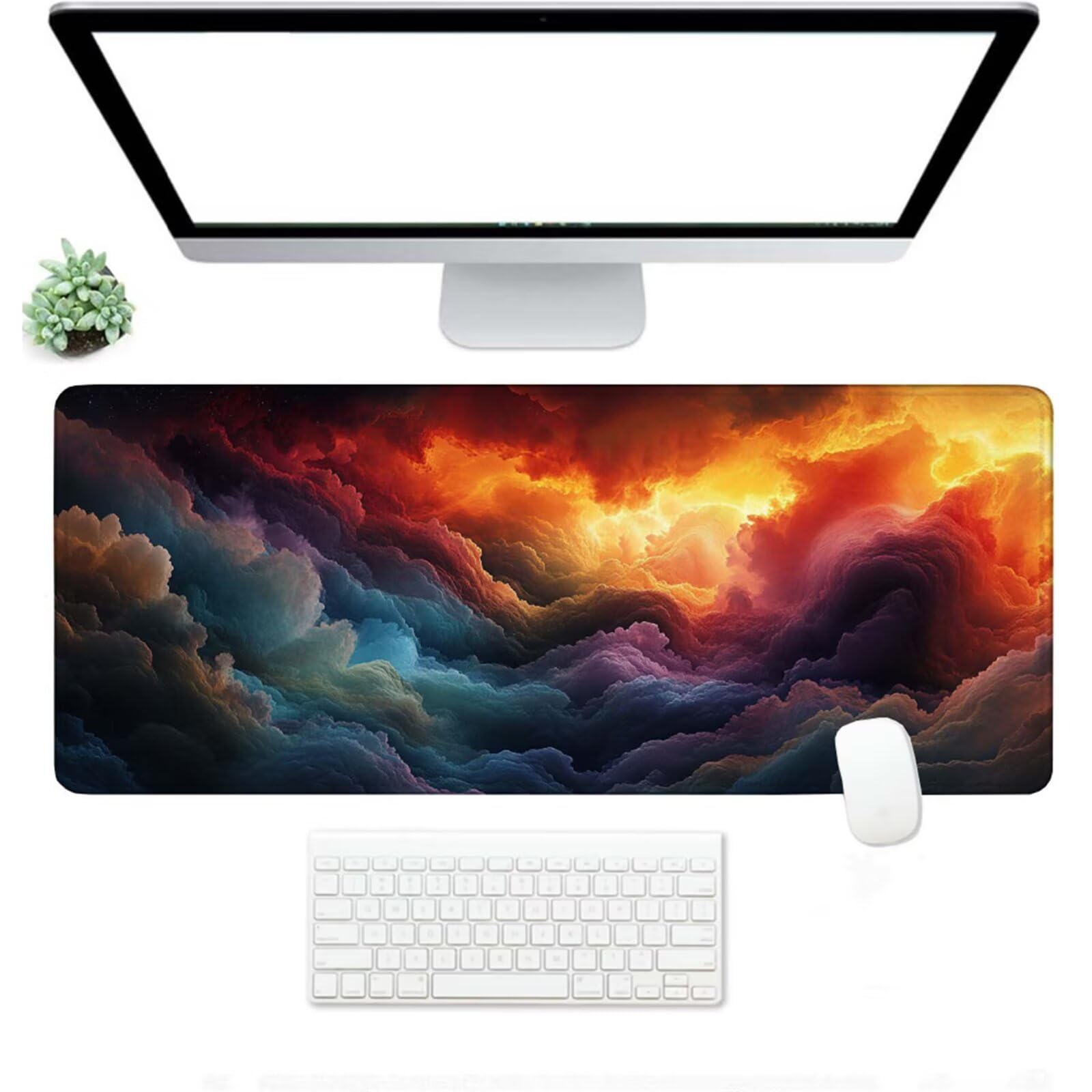 Podkładka pod mysz XXL 1500 x 800 x 3 mm, kolorowa duża podkładka pod mysz z wodoodporną i gumową antypoślizgową chmurą pod ręką biurko zszyte krawędzie, poprawia precyzję i szybkość dla gracza W-4