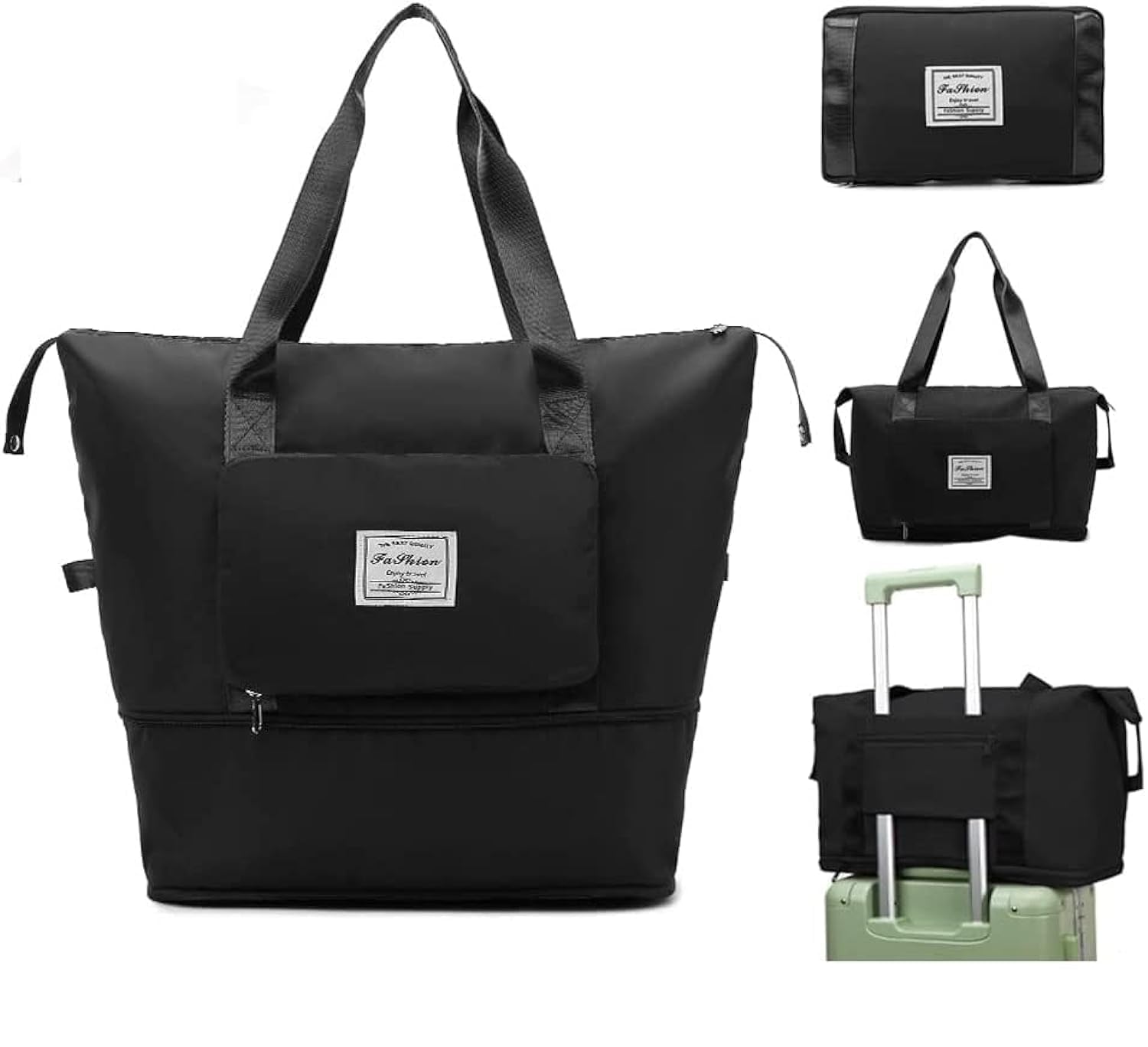 Foldable Travel Bag, Large Capacity Tote Duffle Bag with Expandable Bottom, Luggage Sleeve, Multiple Colours-image-27