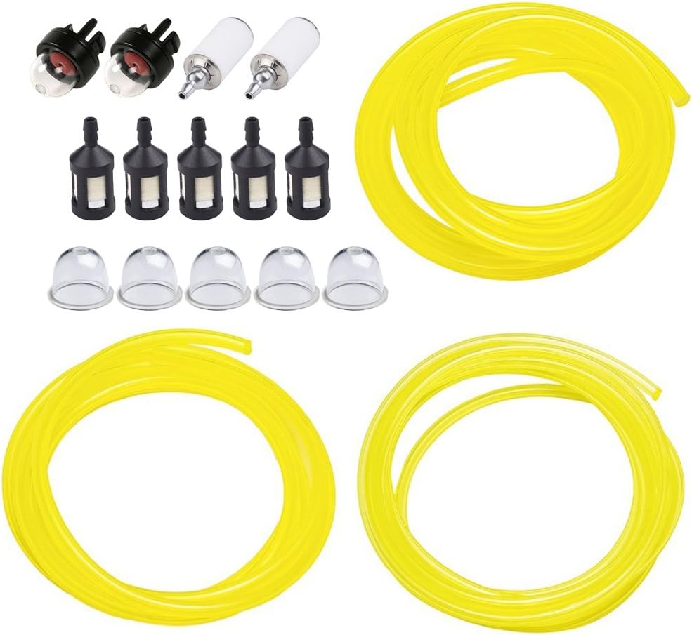 HUZTL 5 Feet 3 Sizes Fuel Line Hose with Snap In Primer Bulb, Primer Pouland Bulb, Fuel Filter Fit for Zama Poulan Weedeater Craftsman Husqvarna Trimmer Chainsaw Blower
