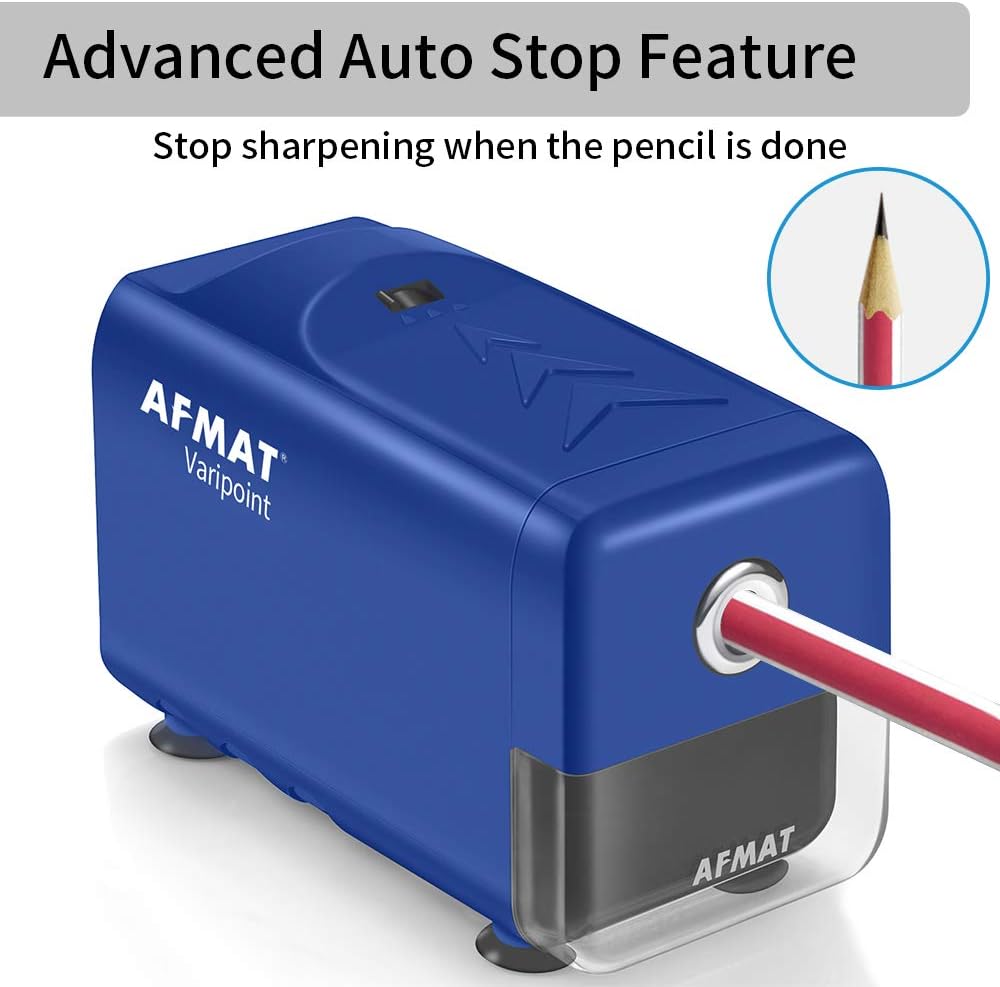 AFMAT Electric Pencil Sharpener Heavy Duty, Auto Stop Colored Pencil Sharpener for No.2/Colored Pencils(6.5-8mm), Fast Sharpen Helical Blade, School/Office/Home, Plug-in Sharpener, Blue
