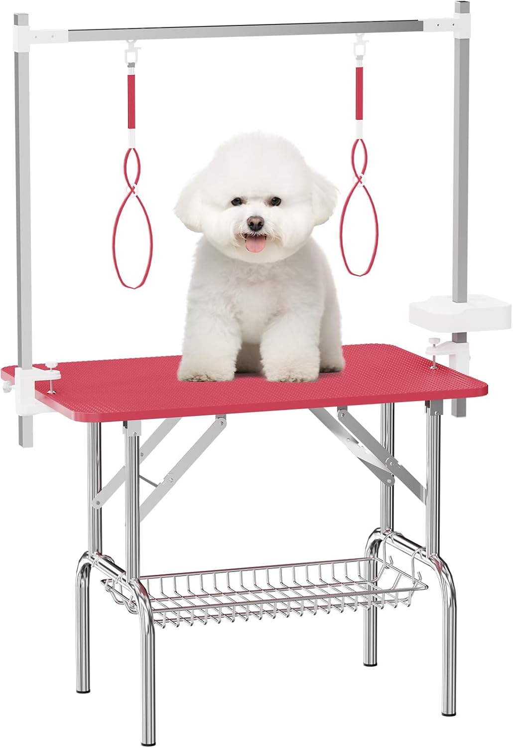 36'' Blue Foldable Dog Grooming Table with Iron Frame and Mesh Tray