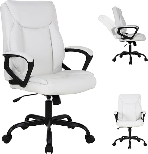 Silla de oficina en casa, silla de computadora de piel sintética con respaldo medio con soporte lumbar, silla de escritorio ejecutiva con Silla de oficina en casa, silla de computadora de piel sintética con respaldo medio con soporte lumbar, silla de escritorio ejecutiva con