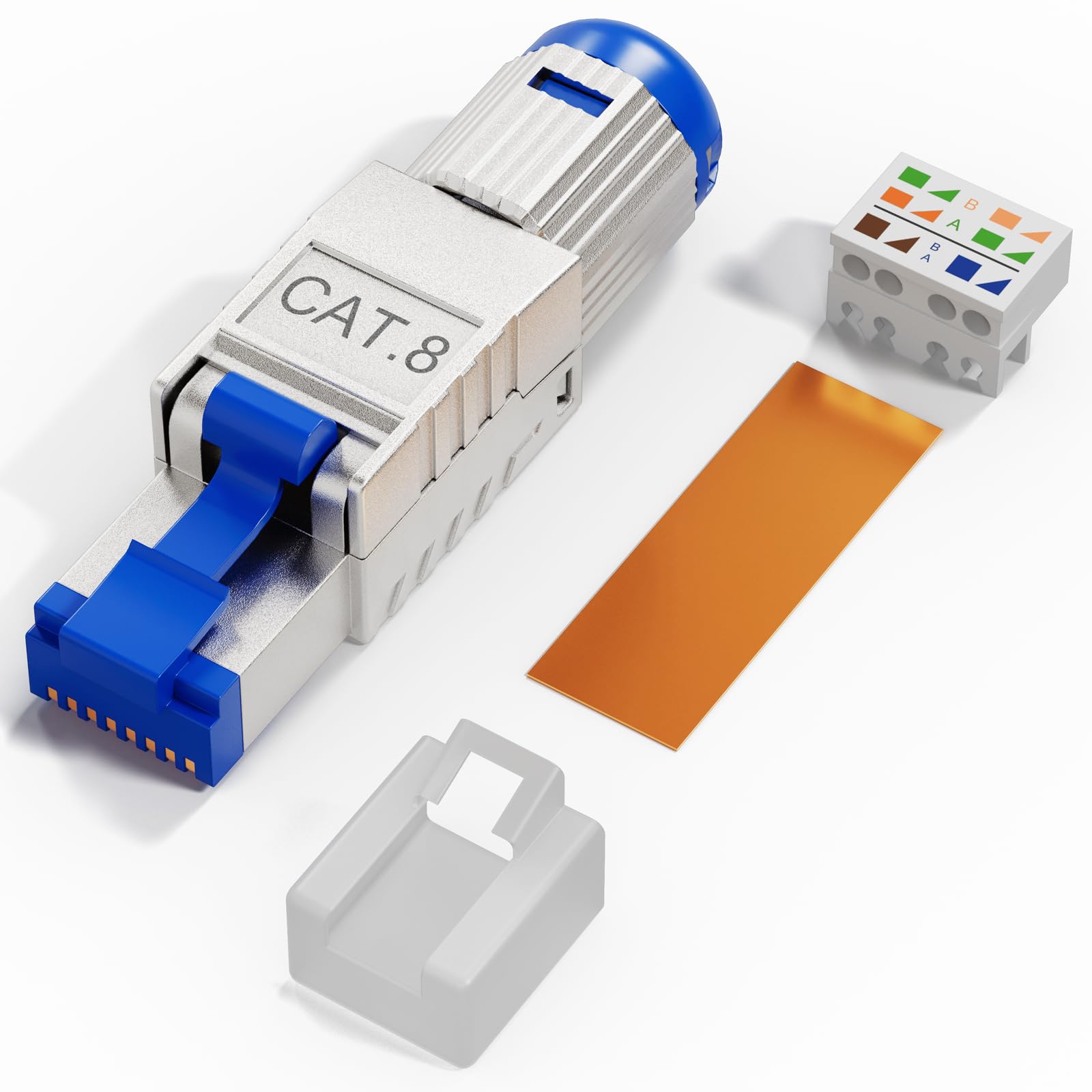 HB-DIGITAL 10 connettori CAT 8 RJ45 per cavi di posa Ethernet rigidi – senza attrezzi STP completamente schermato con contatti placcati in oro da 50 µ, connettore ad alta velocità da 40 Gbps