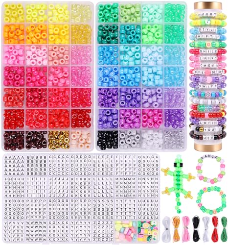 Wutubug 3000Pcs 56 Colors Pony Beads for Bracelet Making Kit Rainbow Kandi Beads Friendship Bracelet Kit with 910pcs A-Z Letter Bead DIY Jewelry Making Craft for Adults