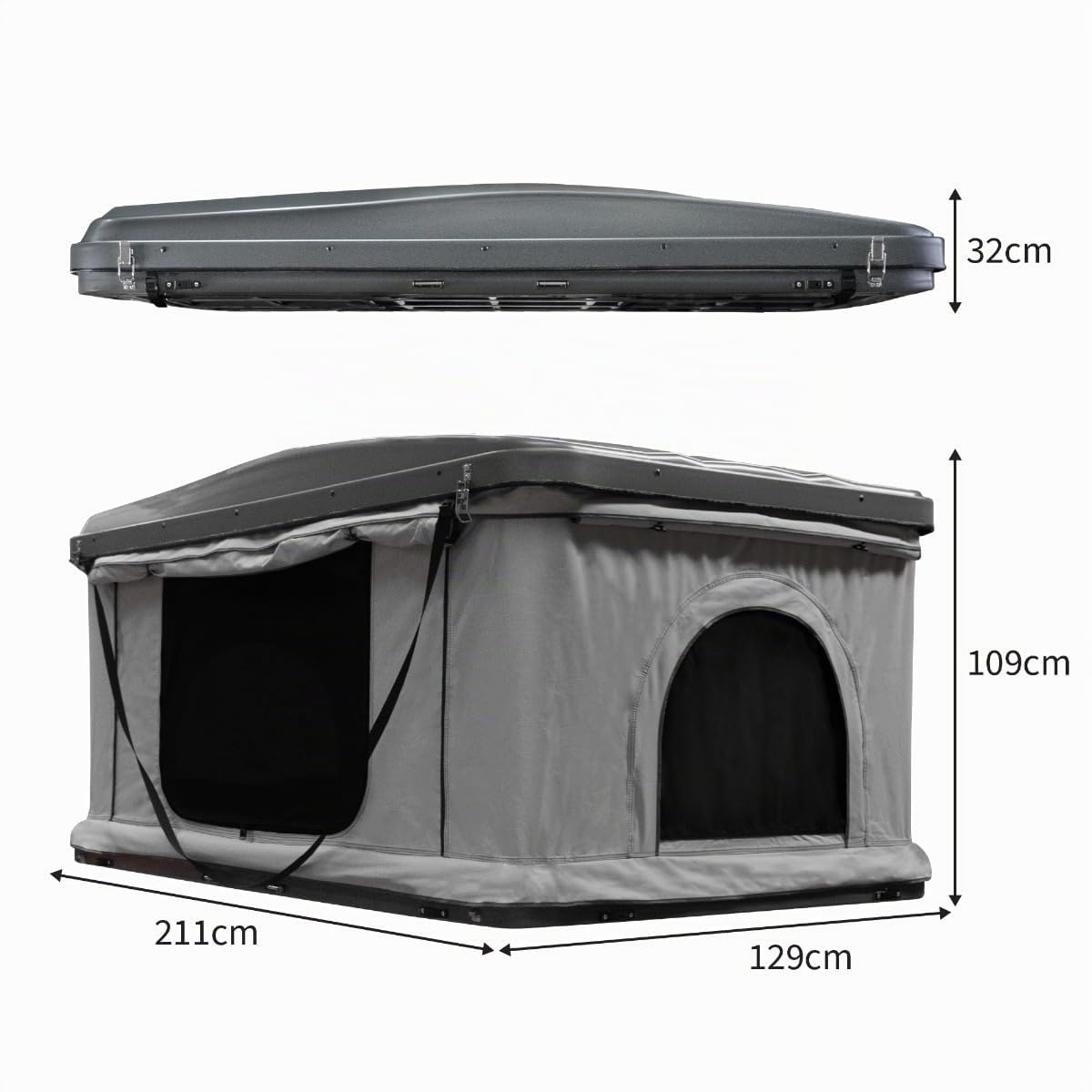 Tenda da Tetto per Auto 2-3 Posti con Apertura Idraulica Assistita, Tessuto Impermeabile 3000mm, Materasso 5,5cm, Scala Telescopica e Torcia Solare Inclusa