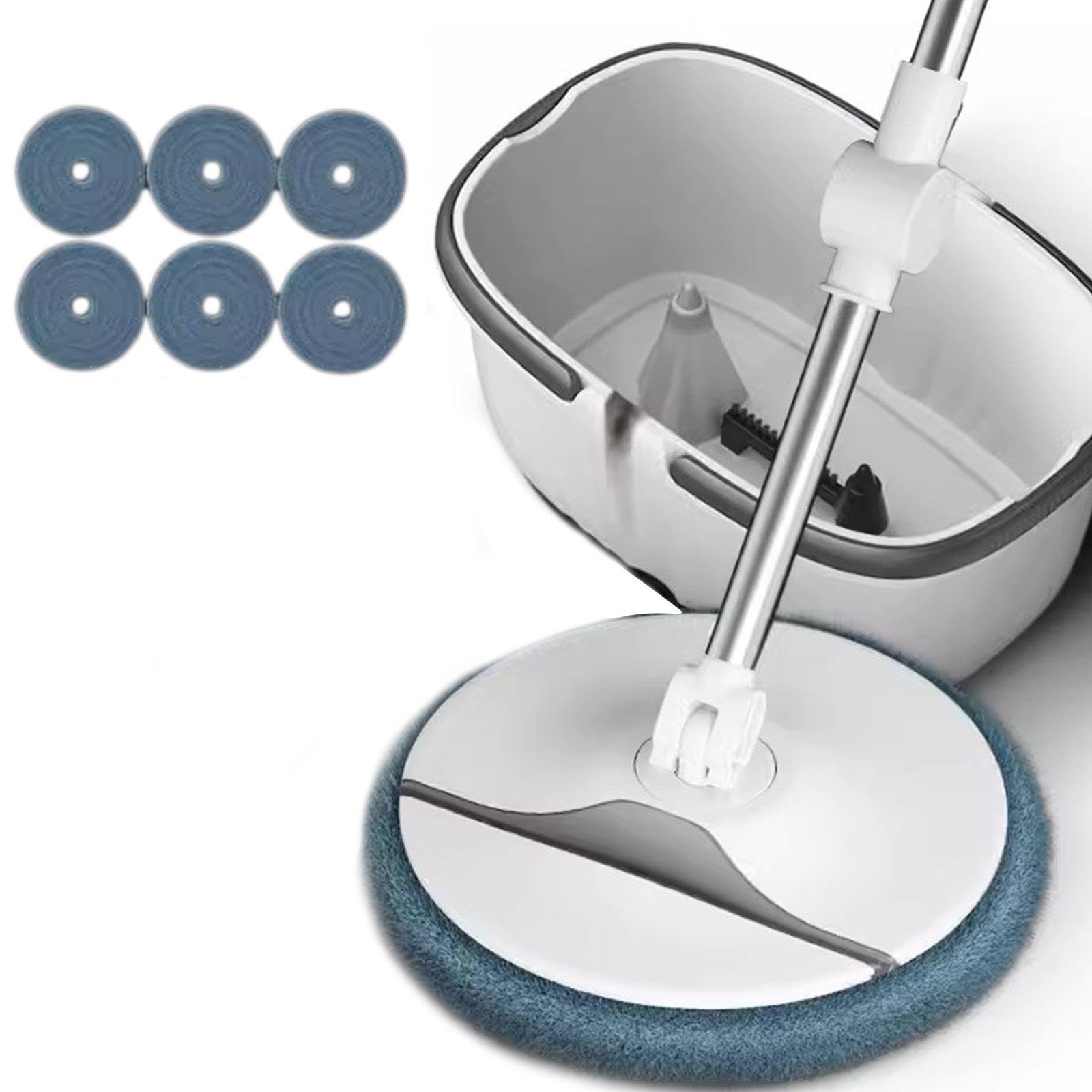 Juego de fregona y Cubo giratorios, fregona giratoria húmeda y Seca autolimpiante, fregona Plana con 6 Almohadillas de Microfibra y Mango de Acero Inoxidable de 53 Pulgadas, Apto para Madera