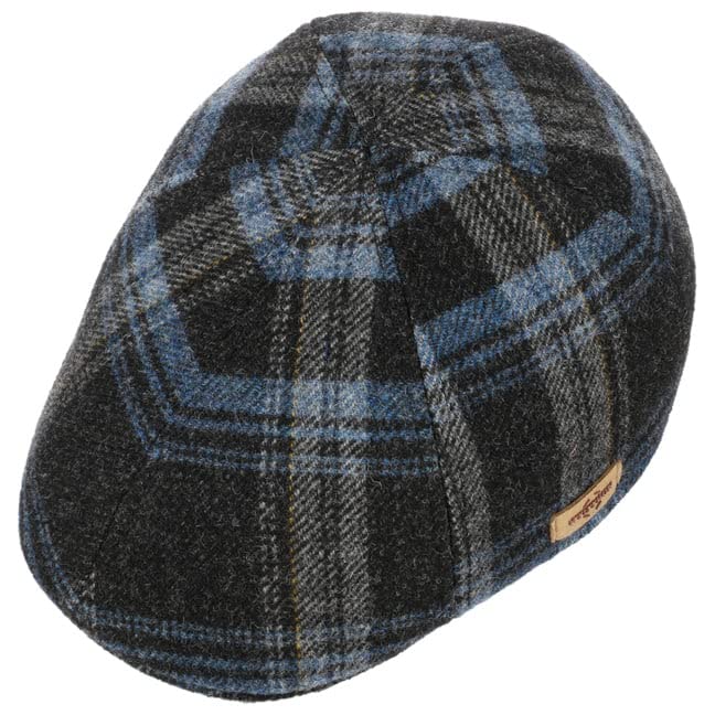 Stetson Texas Shadow Plaid Flat Cap Men Blue 7-7 1/8