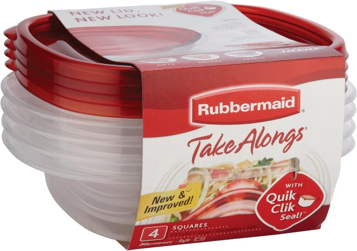 Product image of Rubbermaid TakeAlongs 2.9-Cup Square Food Storage Containers, 4-Pack, Chili Red