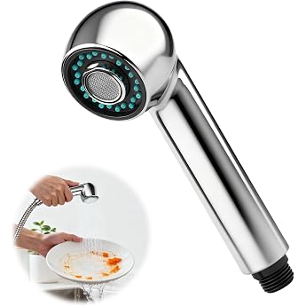 Dish Rinser Replacement Head with 2 Jet Types (Rain, Massage) for Kitchen Tap &amp; Sink Tap, Chrome-Plated, Modern, Shower Head