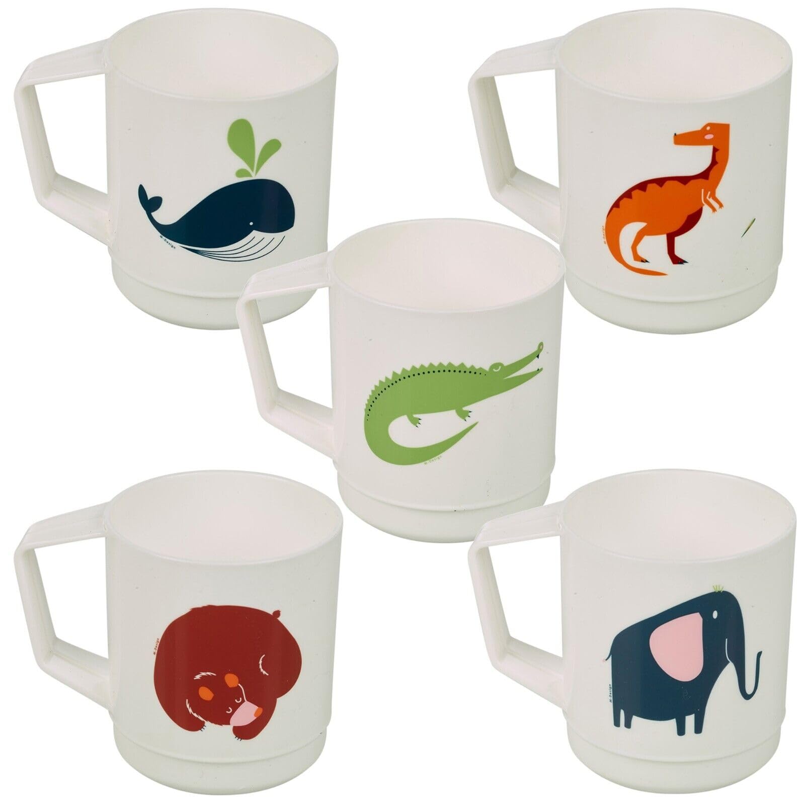 URBN-CHEF Kids Reusable Plastic Drinking Mugs Cups Handle Assorted Animal Design Set (5)