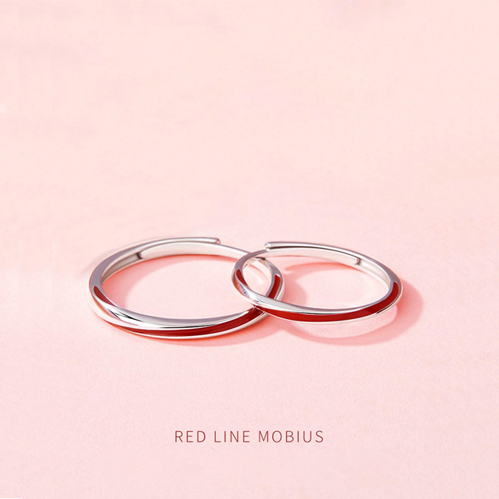 Anello Filo Rosso Coppia, Set Anelli Argento 925 con Linea Rossa Anelli di Fidanzamento Personalizzata Anello Fascia Fidanzamento Regolabile