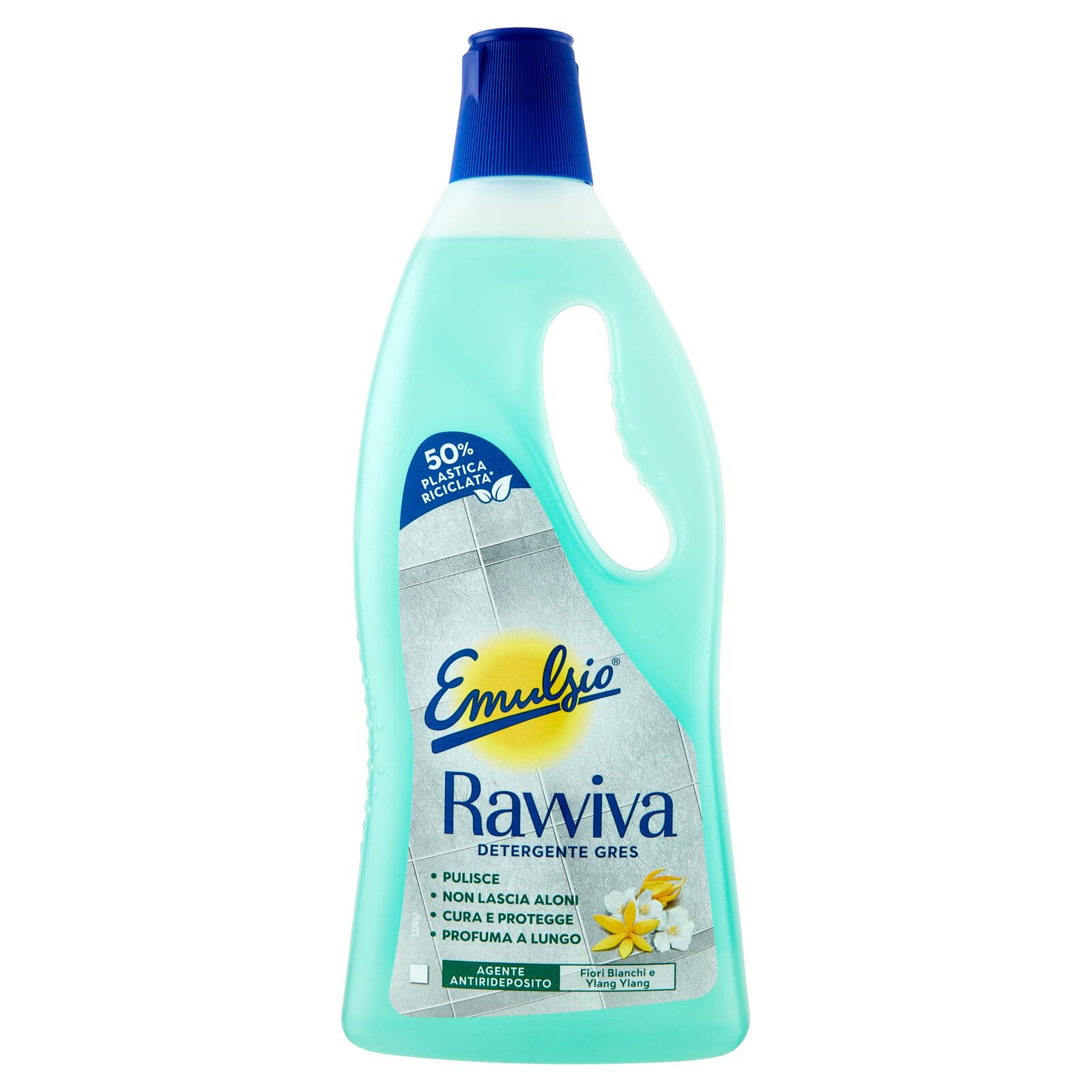4 x Emulsio Ravviva Pavimenti Gres – Detergente per pavimenti in gres – Profumo di fiori bianchi e ylang-ylang 750 ml + portachiavi Beni Culinari