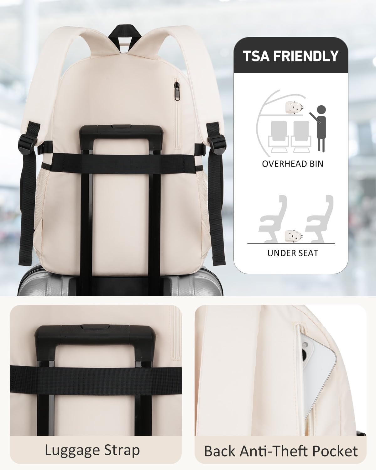 School Backpack for Girls Boys, Cute Aesthetic College Bookbag 15.6 Inch Laptop Women Backpacks Large Casual Daypack for Elementary to High School Students (White) - Image 6