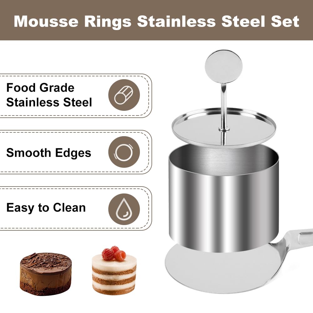 Set 6 Anelli Tondo Acciaio Inox Per Dolci - Con Pressa E Base Per Cheesecake E Mousse - Foto 4