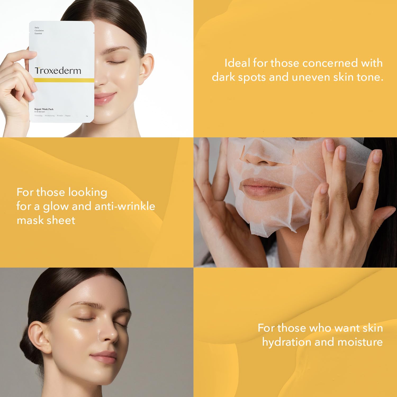 Repair Facial Mask Set – Korean Moisturizing Sheet Mask with Niacinamide, Troxerutin & Adenosine, Hydrating Face Mask for Barrier Care, Radiant Skin & Daily K-Beauty Self Care, Pack of 5