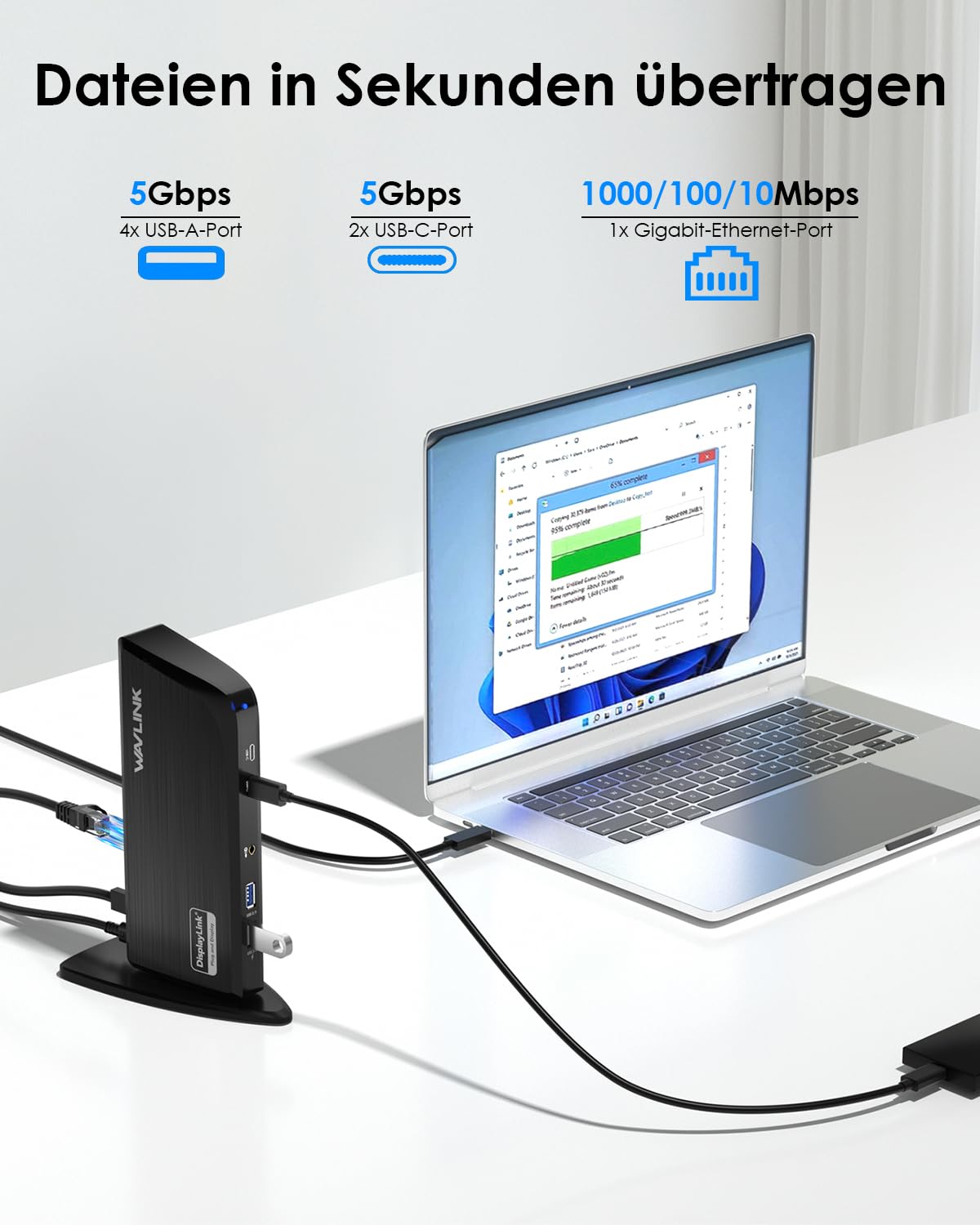 WAVLINK DisplayLink Docking Station 13-in-1 USB-C-Laptop-Dock, Dreifach-Display (4K HDMI + 2×2K HDMI/DVI), 5 Gbit/s USB-C/A,Ethernet, kompatibel mit Windows/Mac OS/MacBook Neo (kein Laptop-Laden)