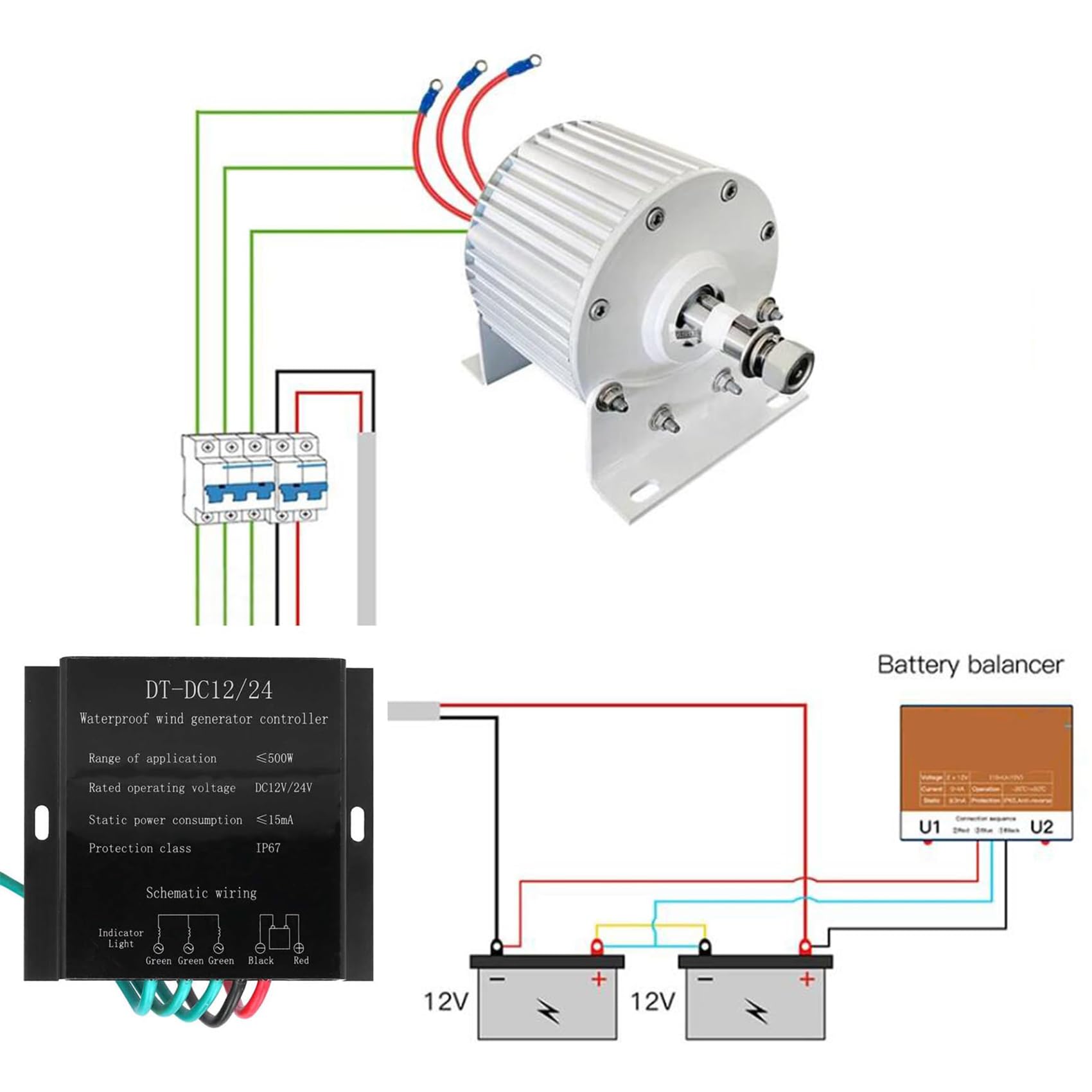 Generatore a Magneti Permanenti a Basso RPM 12000W Generatore AC Trifase a Magneti Permanenti, per Turbina Eolica o Turbina Idraulica (con Controller)