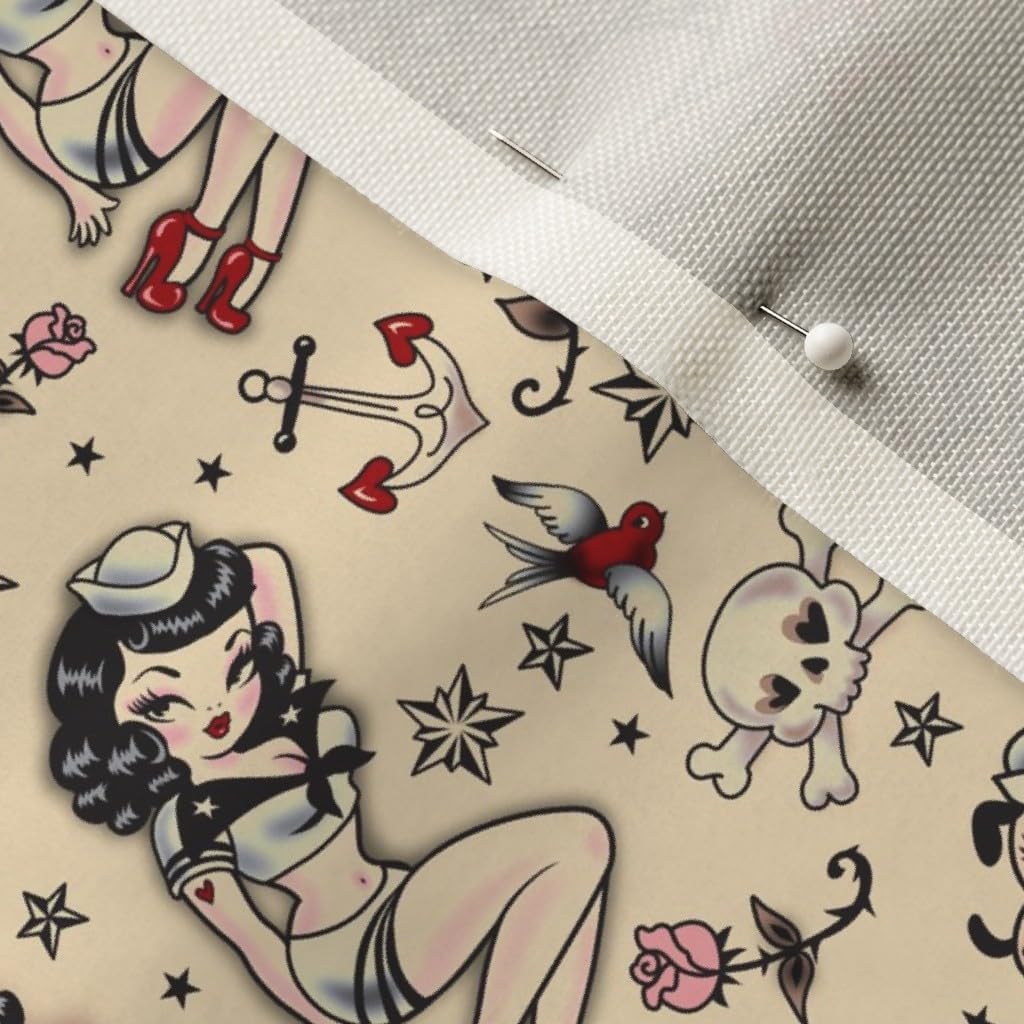 Spoonflower Fabric - Sailor Retro Tattoo Small Pin Up Art Vintage Kitsch 1950S Style Printed on Upholstery Velvet Fabric Fat Quarter - Upholstery Home Decor Bottomweight Apparel