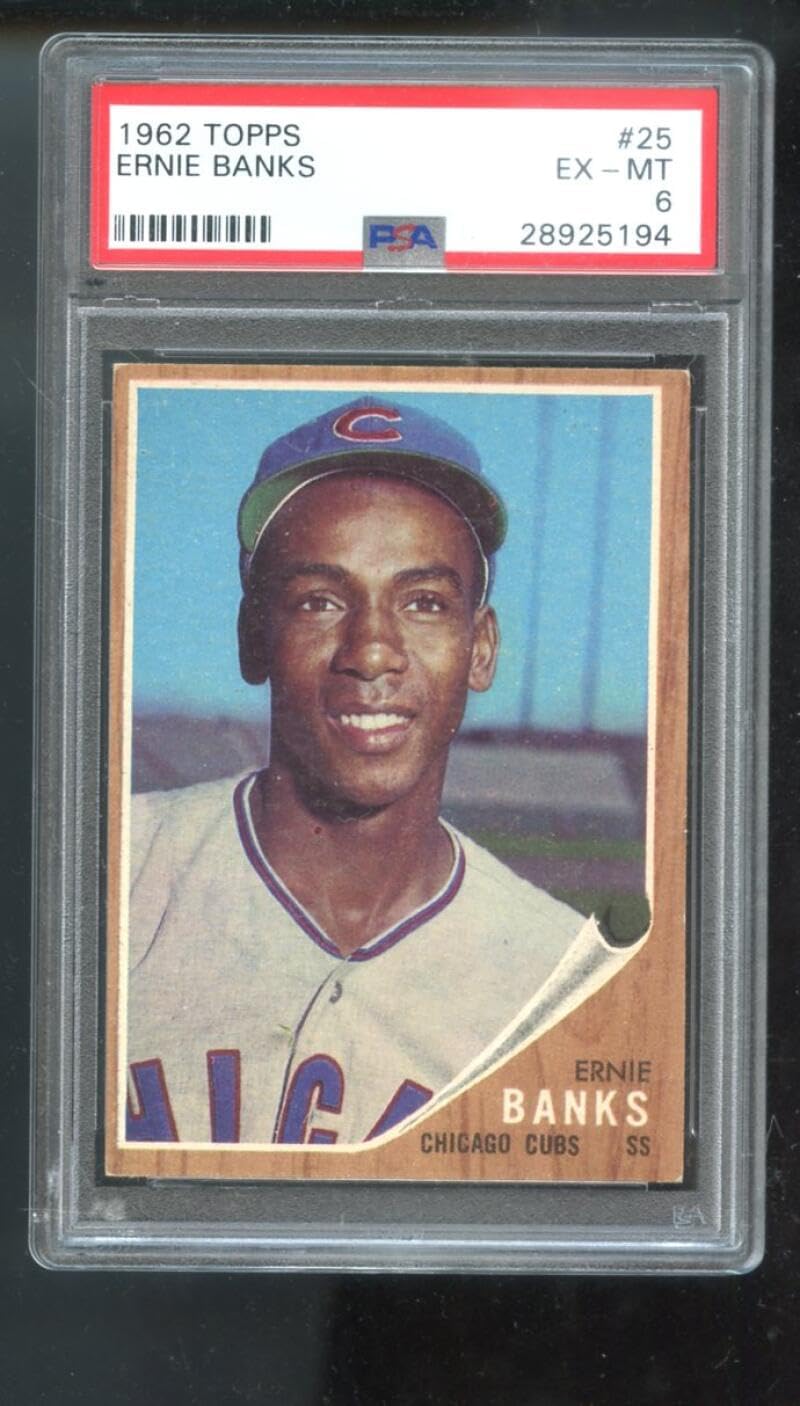 1962 Topps #25 Ernie Banks PSA 6 Graded Baseball Card MLB Chicago Cubs