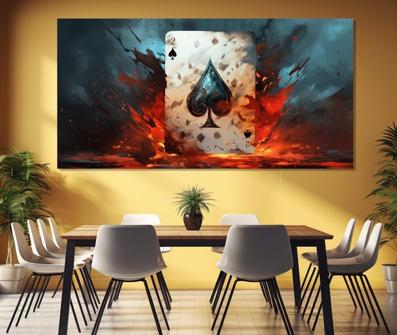 Tableau poker Texas Holdem déco salon moderne grande toile Deux de pique 65x130cm