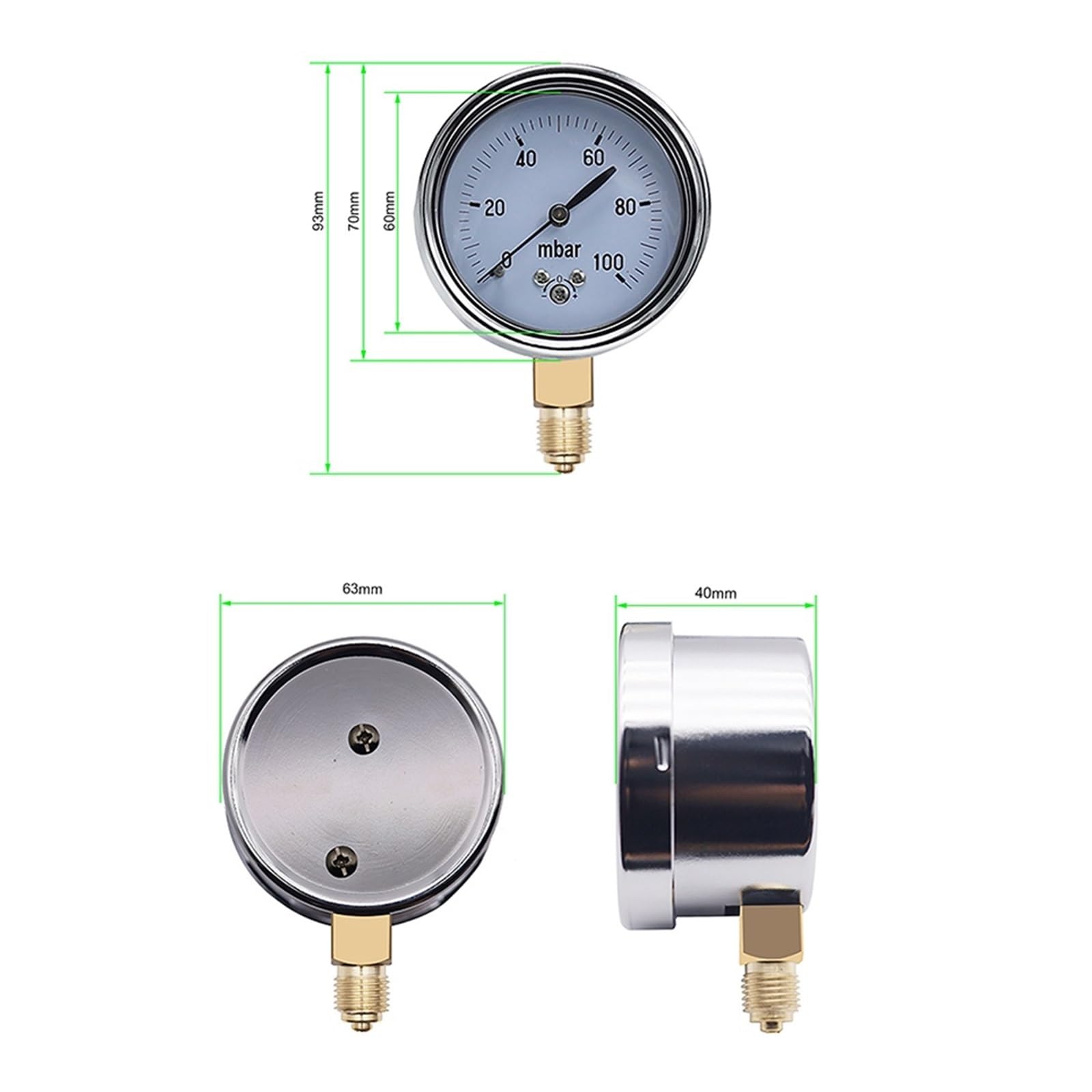 Manometer, 0-16 mbar 50 mbar 60 mbar 100 mbar 200 mbar Kalibrierbares Mbar-Druckmessgerät Mbar-Messgerät Einstellbares Gas-Mikro-Manometer-Manometer(0-200mbar)