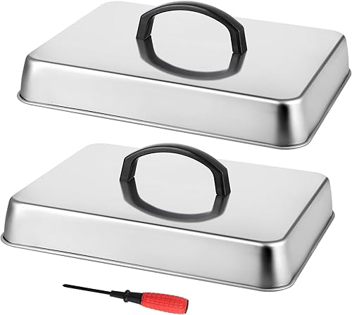 2 piezas de cubierta de parrilla rectangular, cúpula de fusión de queso de acero inoxidable, tapa de vapor con mango y destornillador para parrilla