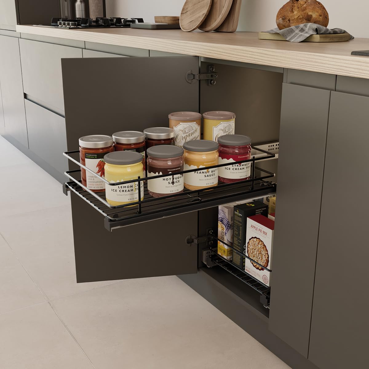 Menage Confort Removable Tray for Kitchen Cabinet, Anthracite Steel, Width 262-268 mm