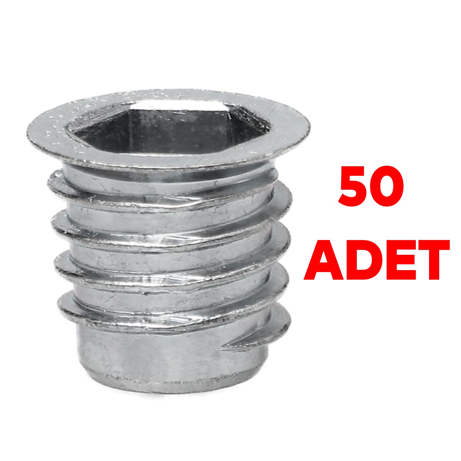 Badem10 Metal Düz Dişli Dübel Ahşap Dübeli M8 10x12 Diş Çinko Mobilya Bağlantı Ünite Birleştirme (50 ADET)