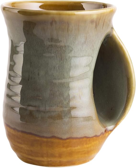 Hand Warmer Mug, Handmade Pottery Ceramic and Hand Painted The Contoured Pocket