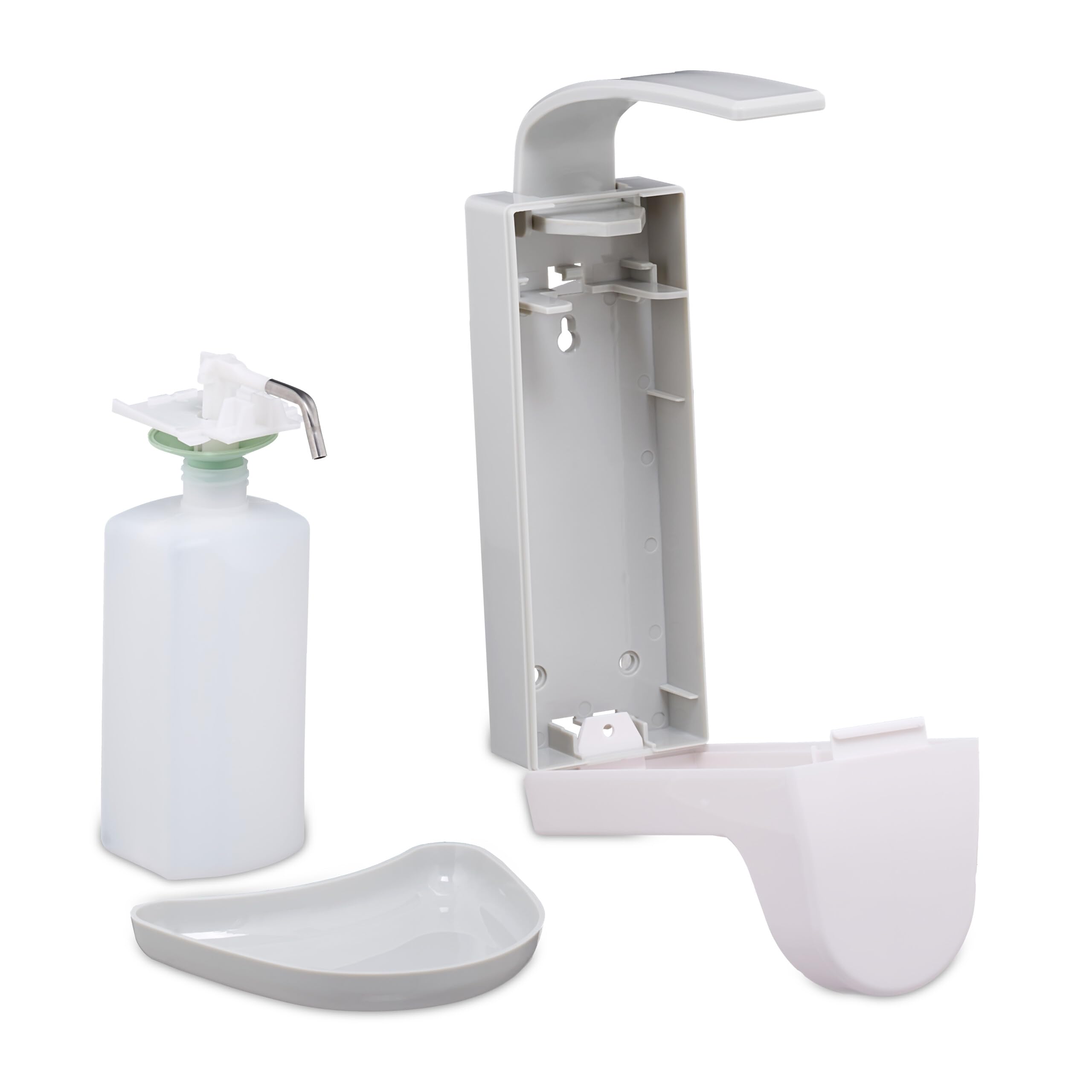 Relaxdays Dispenser di Sapone, Set da 2 Erogatori per Disinfettanti, 500 ml, con Vaschetta di Raccolta, bianco/grigio