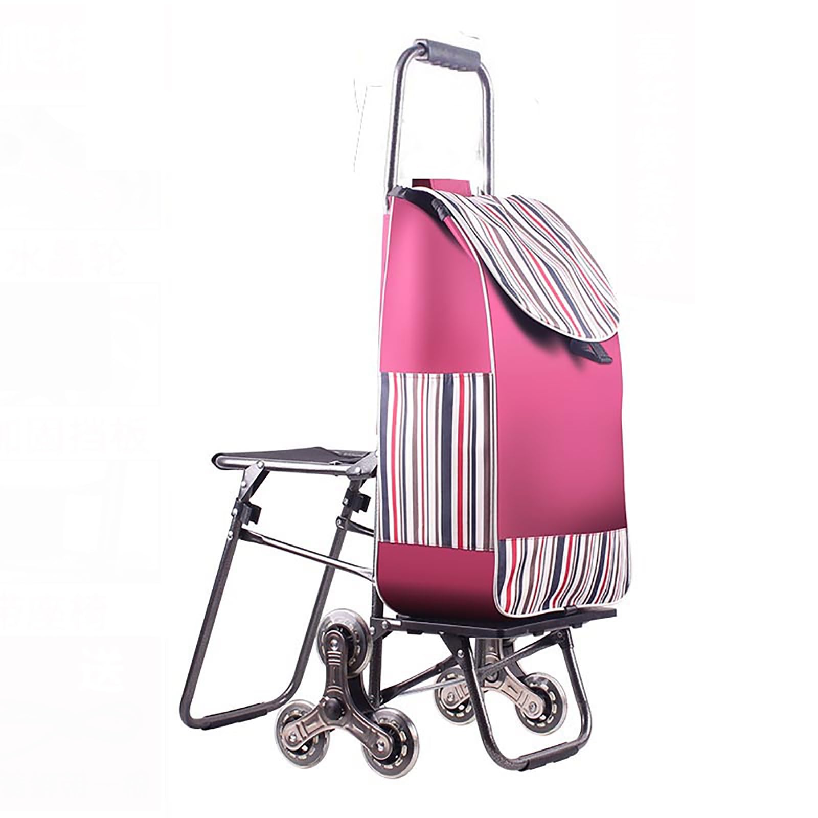 Carrello della spesa resistente con sedile, carrello della spesa a 6 ruote, design pieghevole portatile, funzione di salire le scale per shopping, bagagli e viaggi.