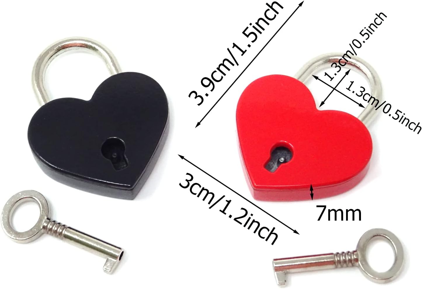 Honbay 2PCS Mini Love Heart Shaped Lock Padlock with Key for Jewelry Box, Purse, Handbag, Backpacks, Cabinet, Treasure Chest, Suitcases, Lockers, Letter Box, Diary, etc