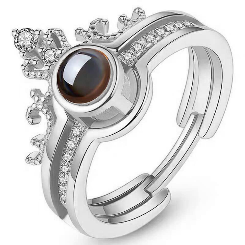 TIVANI Eternity Love Memory Projection Crown Rings I Love You in 100 Languages Engagement Rings Princess Bride Romantic Wedding Jewelry Open Ring Enhancers Resizable