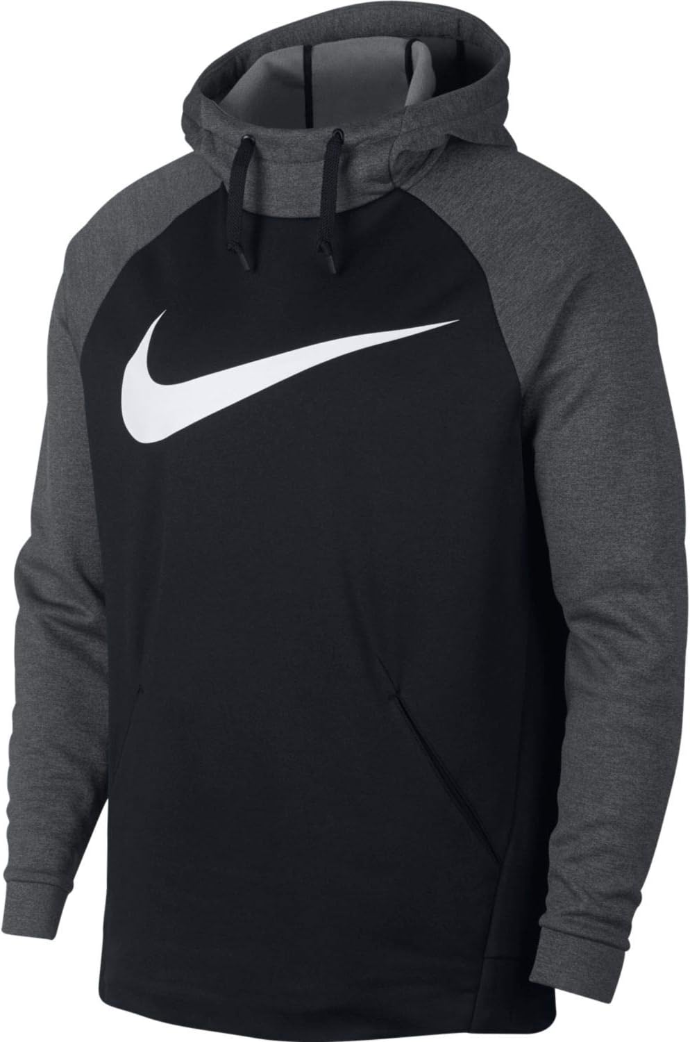 Nike Mens Therma Swoosh Essential Pull Over Hoodie Black/Charcoal Heather/White 931991-010 Size Medium
