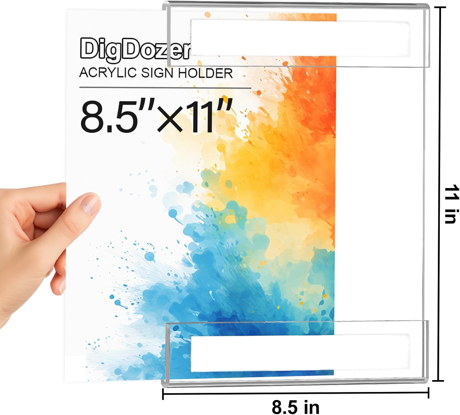 10 Pcs Acrylic Sign Holder 8.5 x 11, Vertical Wall Mount Sign Holders with Adhesive, Clear Plastic Frames Paper Display Sign Holders for Office, Home, Store, Restaurant - No Drilling
