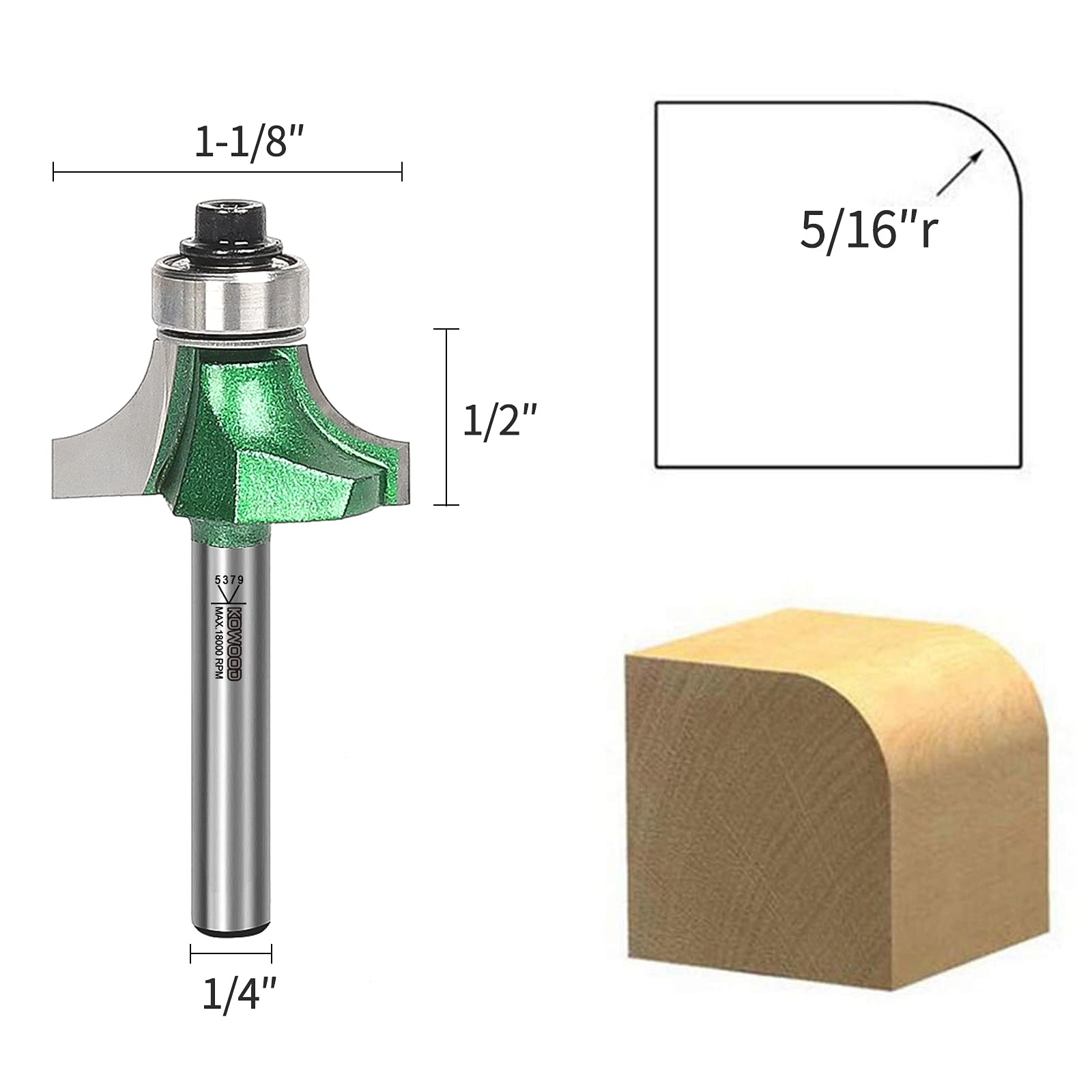 Zestaw bitów Pro Roundover 4 szt., chwyt 1/4", R:1/8", 3/16", 1/4", 5/16"
