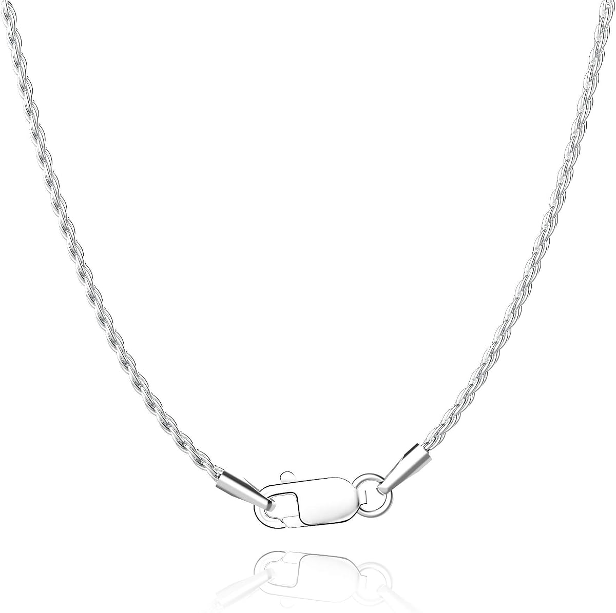 Collar de cadena de plata de ley 925 chapado en oro de 18 quilates para mujer, collar de cadena de cuerda de 0.053 in para mujeres y hombres, cadenas de mujer súper brillantes y duraderas, collares de 16 18 20 22 24 26 pulgadas
