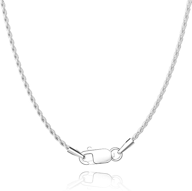 Jewlpire 18K Gold Plated 925 Sterling Silver Chain Necklace for Women, 1.35mm Rope Chain Super Shiny & Durable