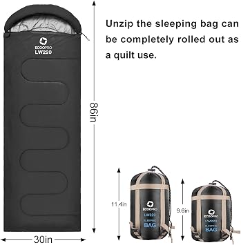 ECOOPRO Warm Weather Sleeping Bag - Portable, Waterproof, Compact Lightweight, Comfort with Compression Sack - Great for Outdoor Camping, Backpacking & Hiking-83 L x 30 W Fits Adults