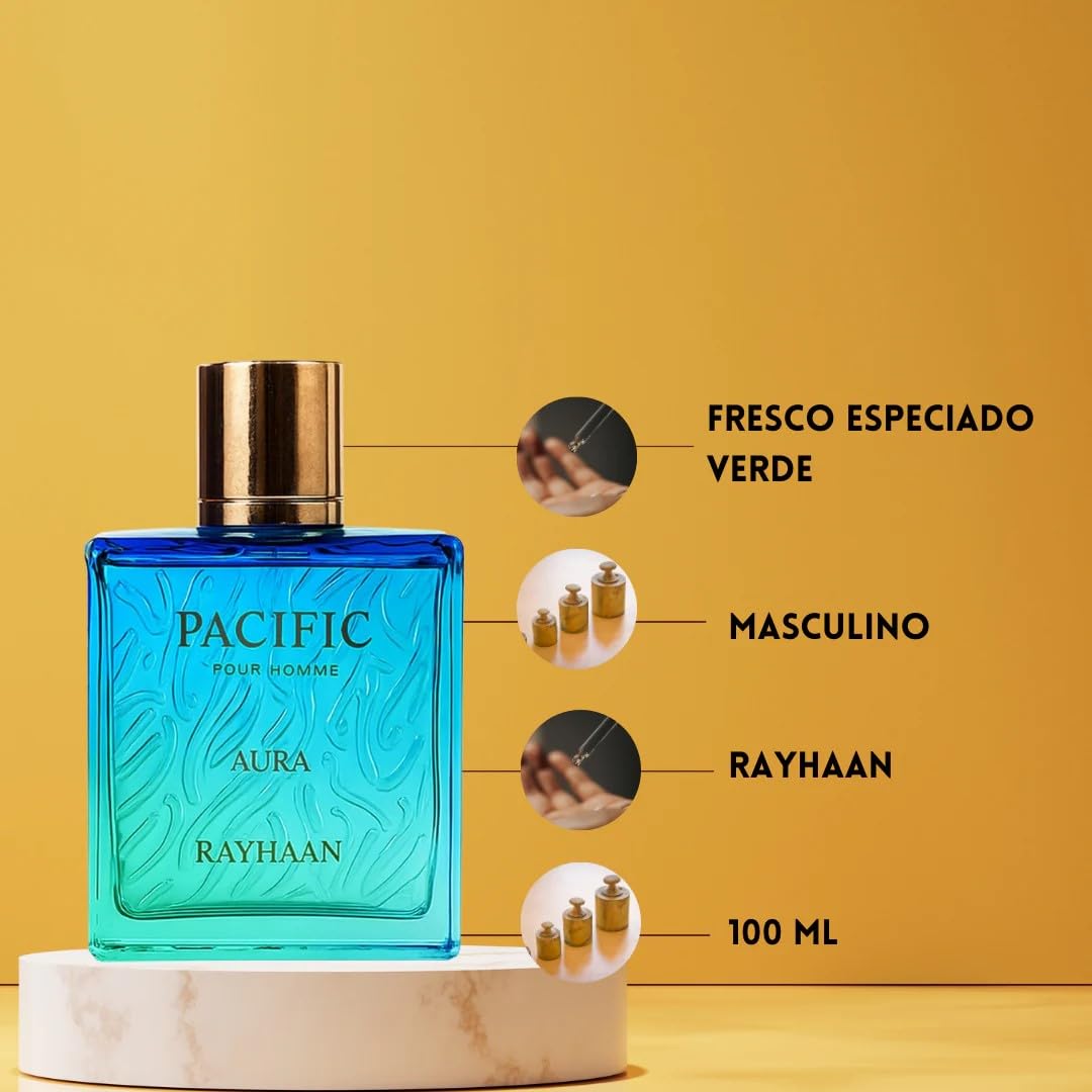 Perfume Rayhaan Pacific Aura-100ML, fragancia masculina, Citrus