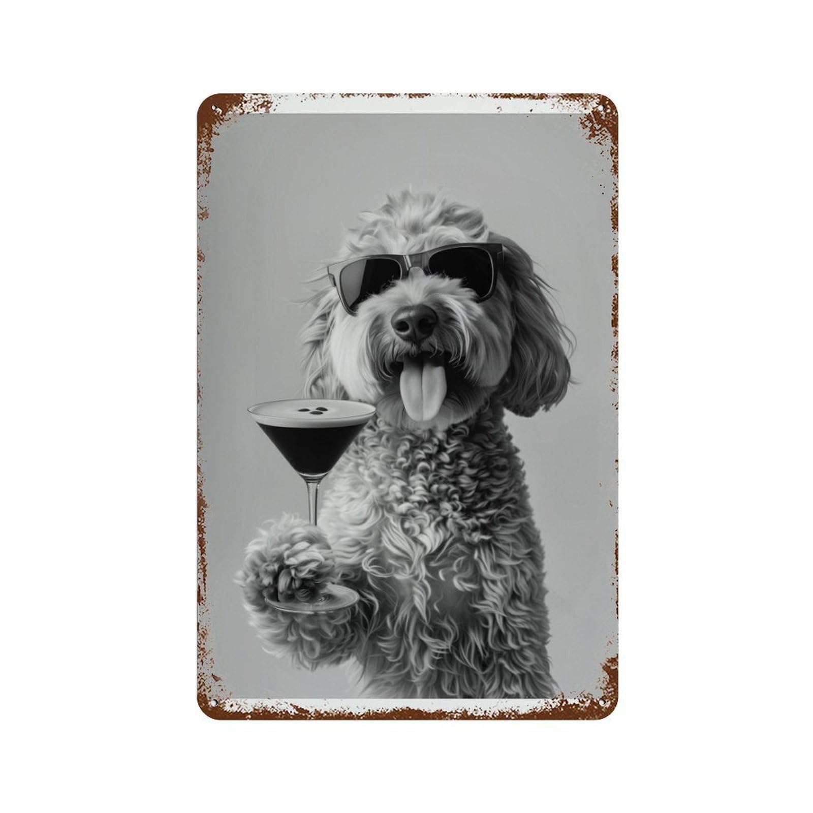xiaoxiaoshen Goldendoodle & Espresso Mini Funny Cocktail Dog Doodle Bar C Wall Decor Art Metal Tin Poster Modern Home Decor Art Home Bar Shop Decorations Vintage Sign 30x20cm