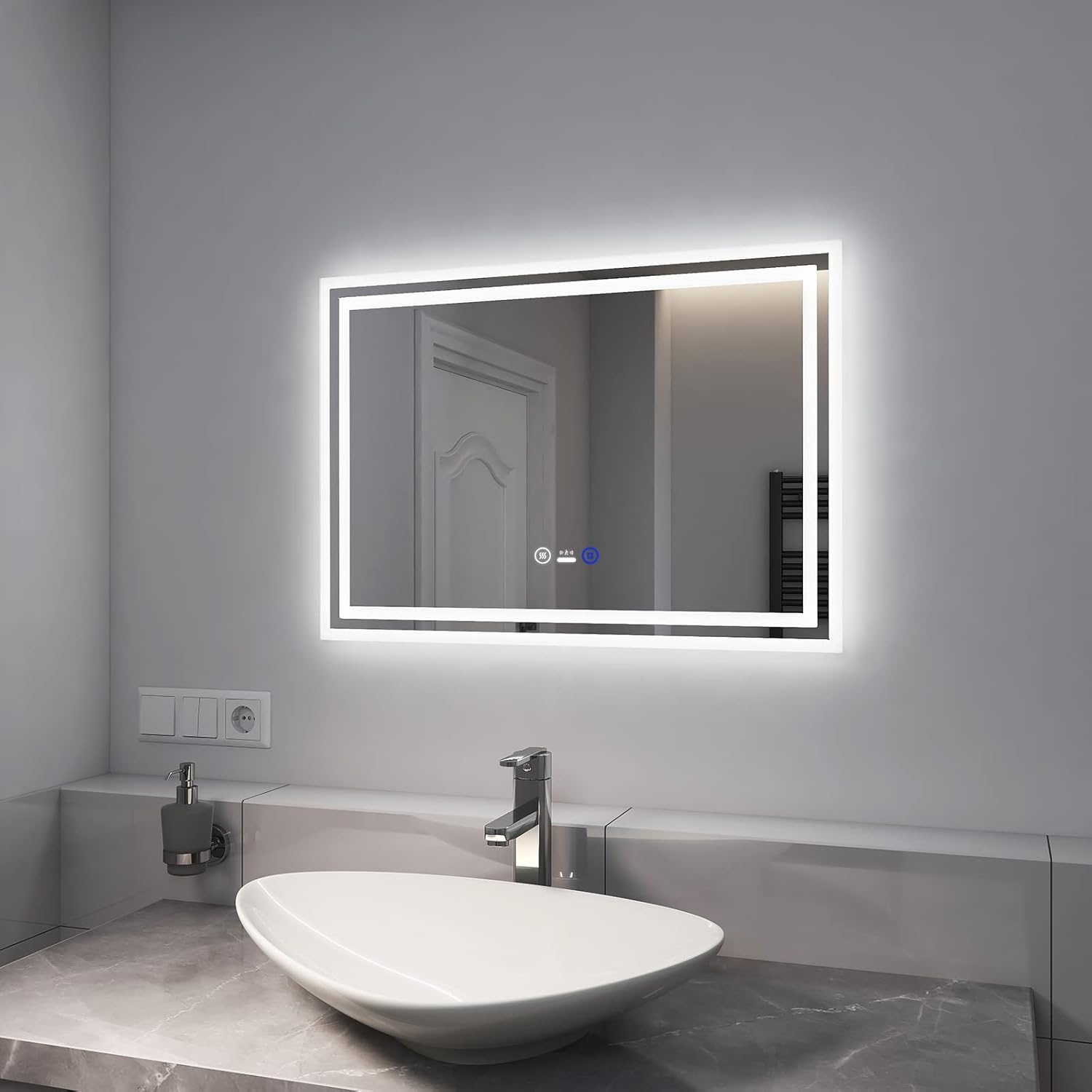 Badkamerspiegel Boss & Wessing Miami LED Verlichting Mat Zwart 70x50 cm