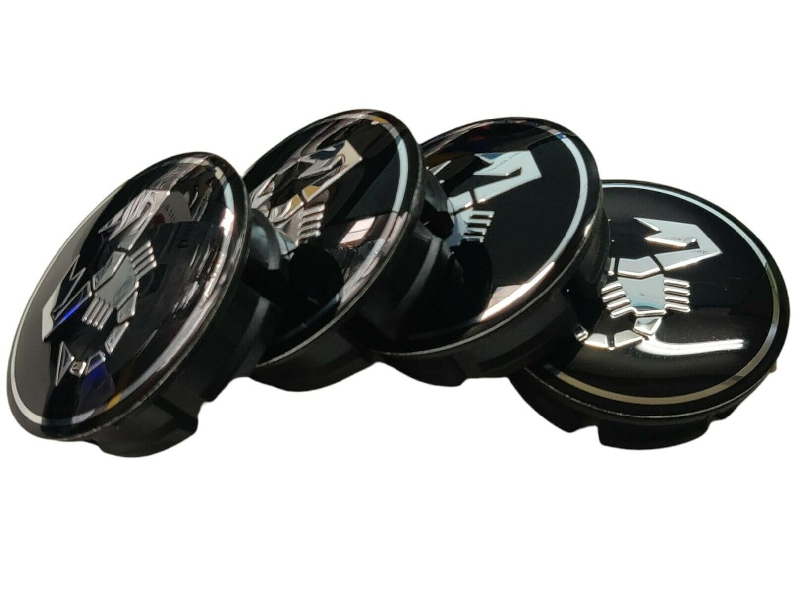 Set 4 Tappi Coprimozzo Copri Mozzo con Scorpione Diametro 50 mm Compatibili per ABARTH Cerchi Esseesse Coppe Coppette per Cerchi in Lega Nero ABS + Metallo