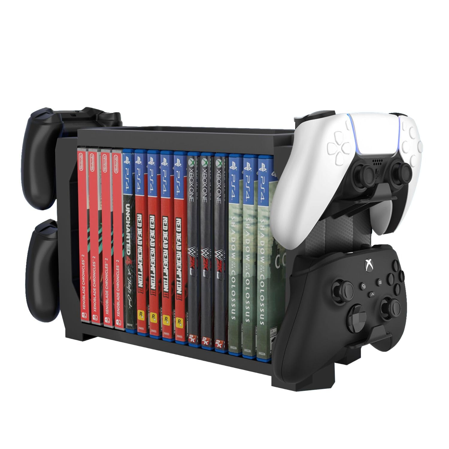 TNP Games Storage Tower (Up to 15 CD Disc) for PS5 Game Disk Rack and Controller Stand Holder for Xbox Series X/Nintendo Switch/PS4 Controller Stand Holder Can Hold up to 4 Controller