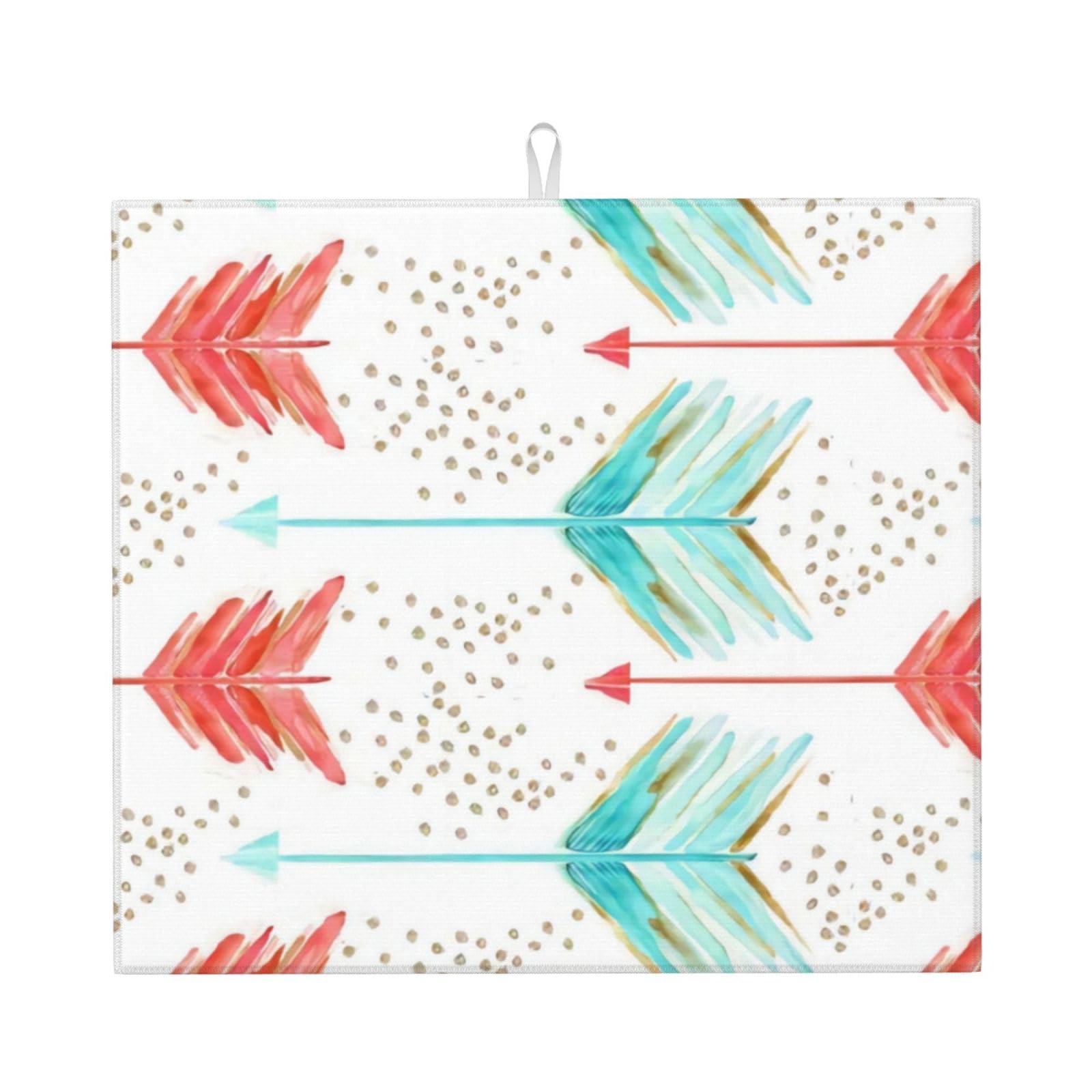 YYHWHJDE Coral And Teal Arrows Prints Kitchen Drying Mat - Absorbent Dish Drying Throw with Vibrant Prints, Quick-Dry Countertop Layer for Dishes & Appliances - Non-Slip & Foldable