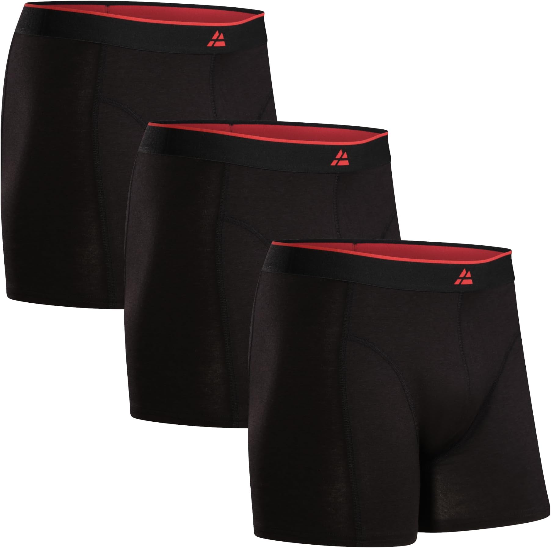 Bamboo Boxer Shorts for Men, Soft Antibacterial Pants, Optional Open Fly, 3 Pack, Black/Red, M