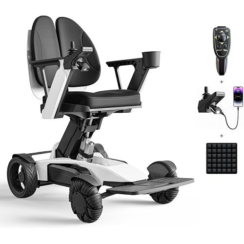 Electric Wheelchair for Adults, Motorized Power Wheelchair Foldable with Remote Control & Electric Lift, Dual Motor All-Terrain, Padded Wing-Back Support, Wing White