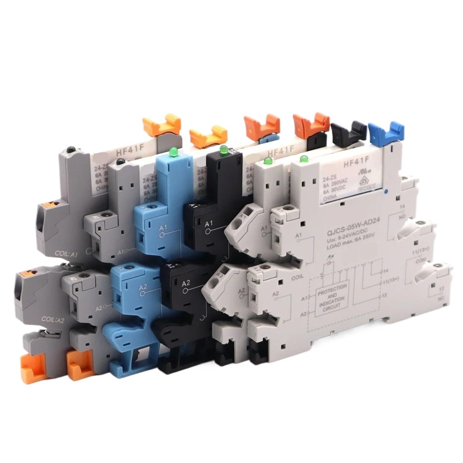 Relais Mince QJCS-05 HF41F 24V DC 6A Inverseur avec Support LED Noir