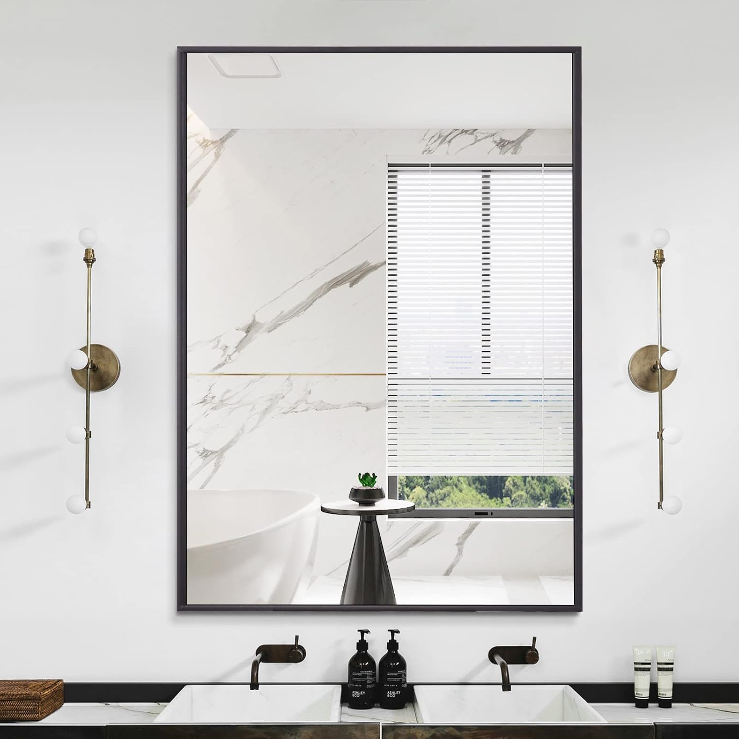 KOCUUY Black Bathroom Mirror, 24" x 36" Rectangular Wall Mirror with Metal Frame, Modern Vanity